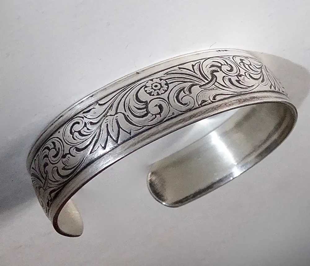 Sterling Silver Floral Patterned Cuff Bracelet - image 8