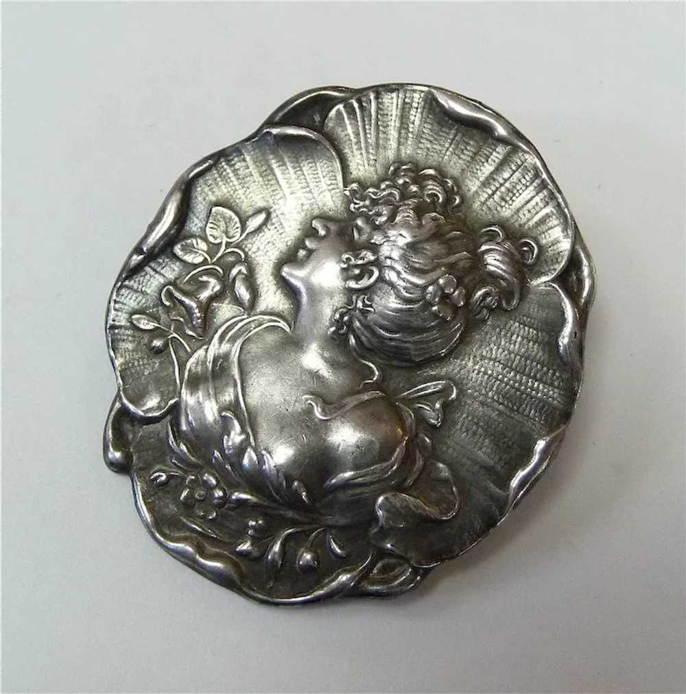 Antique Art Nouveau Gibson Girl Sterling Pin - image 2