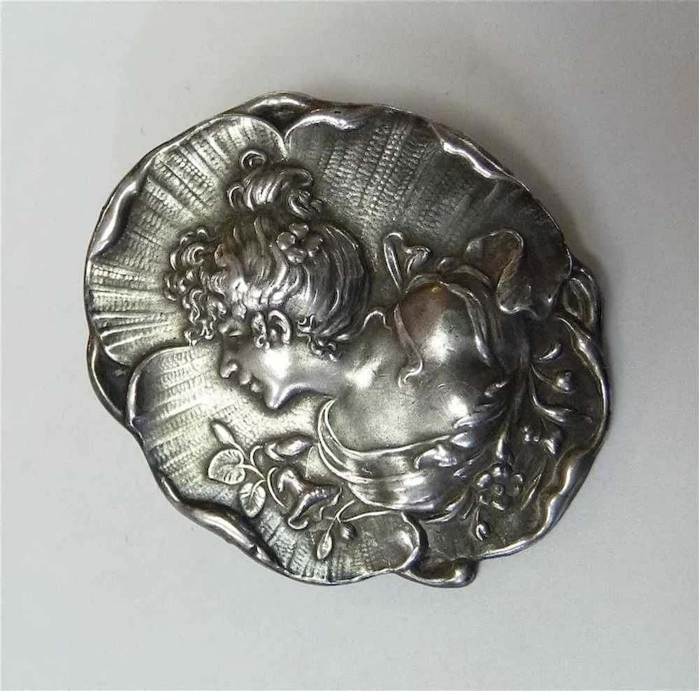 Antique Art Nouveau Gibson Girl Sterling Pin - image 3