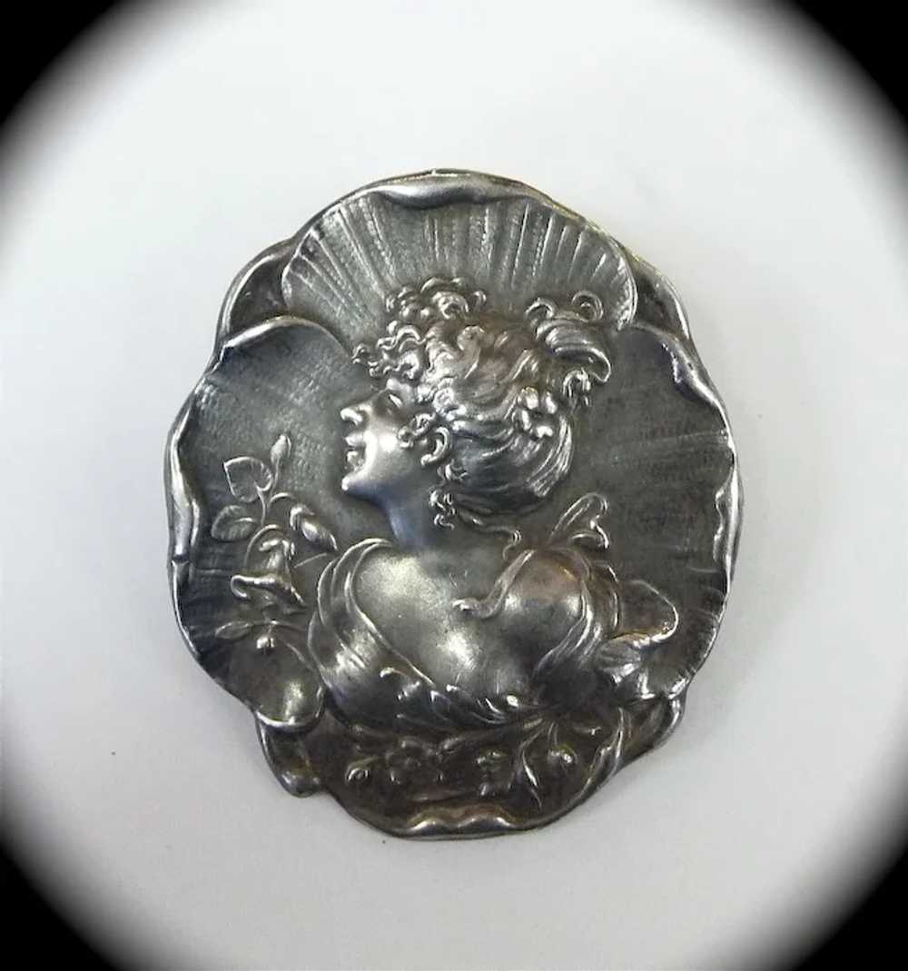 Antique Art Nouveau Gibson Girl Sterling Pin - image 4