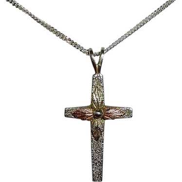 Sterling &amp; 12k Rose &amp; Yellow Gold Cross &a