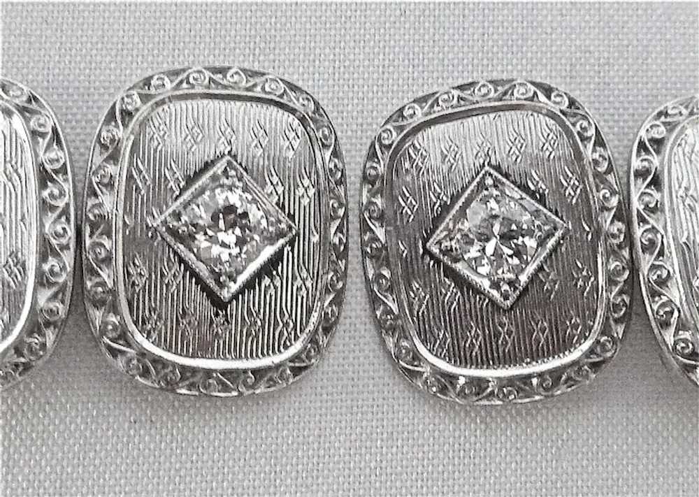 14k White Gold Art Deco Diamond Cufflinks - image 3