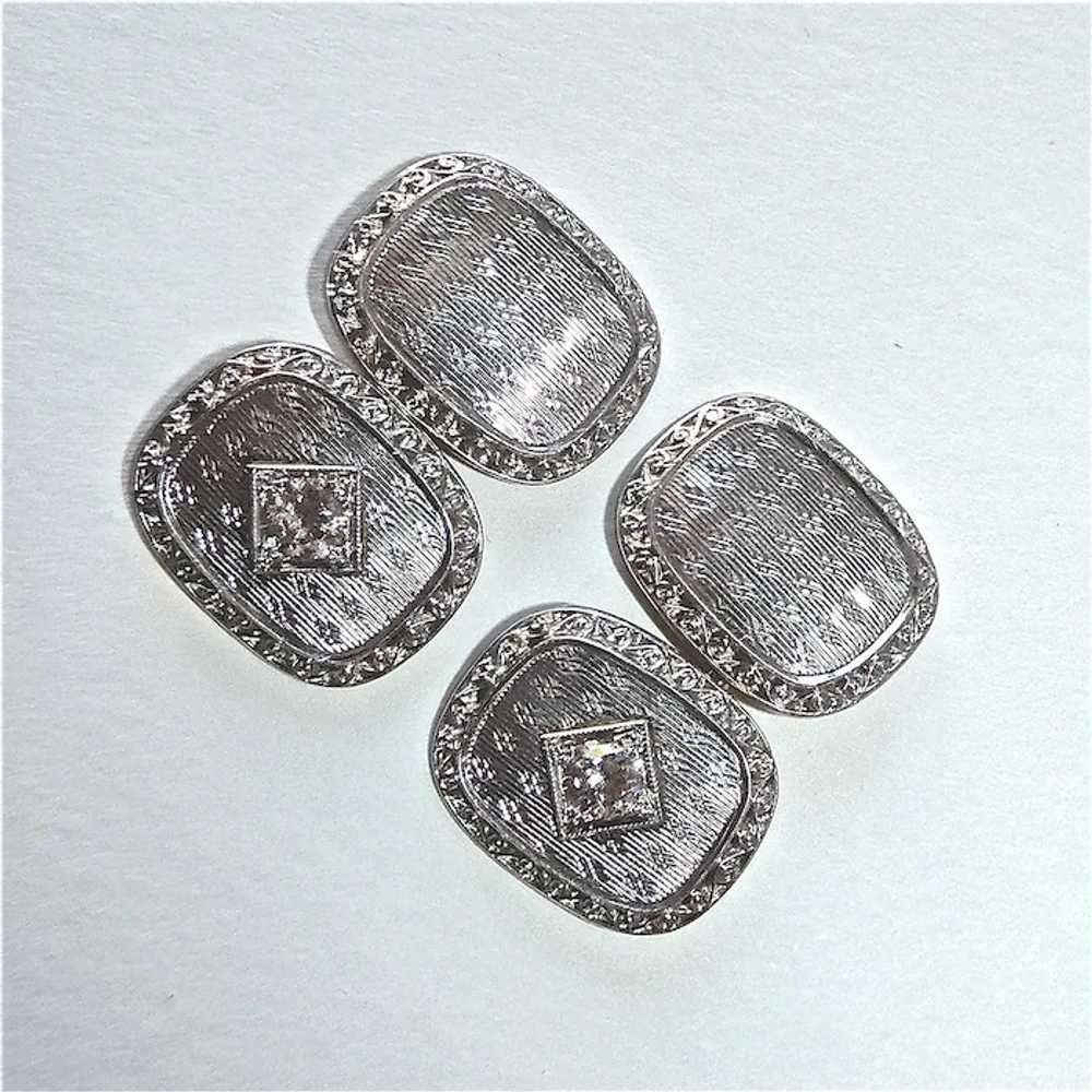 14k White Gold Art Deco Diamond Cufflinks - image 4