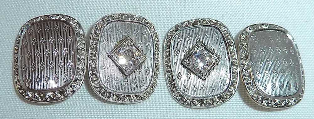 14k White Gold Art Deco Diamond Cufflinks - image 8