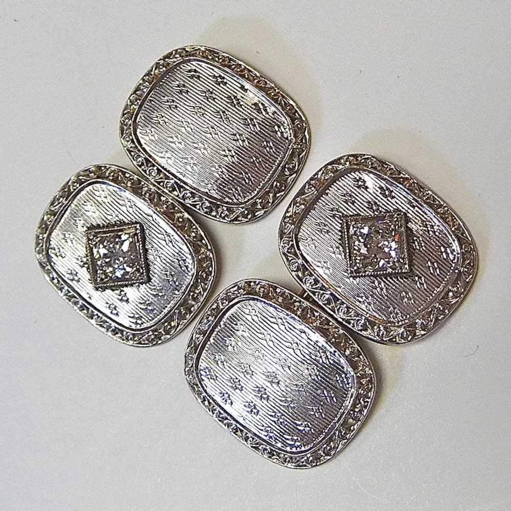 14k White Gold Art Deco Diamond Cufflinks - image 9