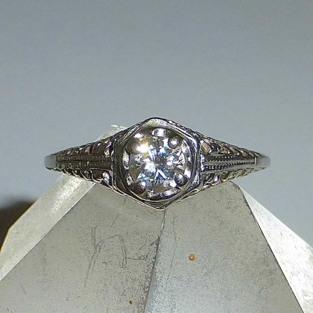 Art Deco 14k White Gold Filigree Diamond Ring - image 2