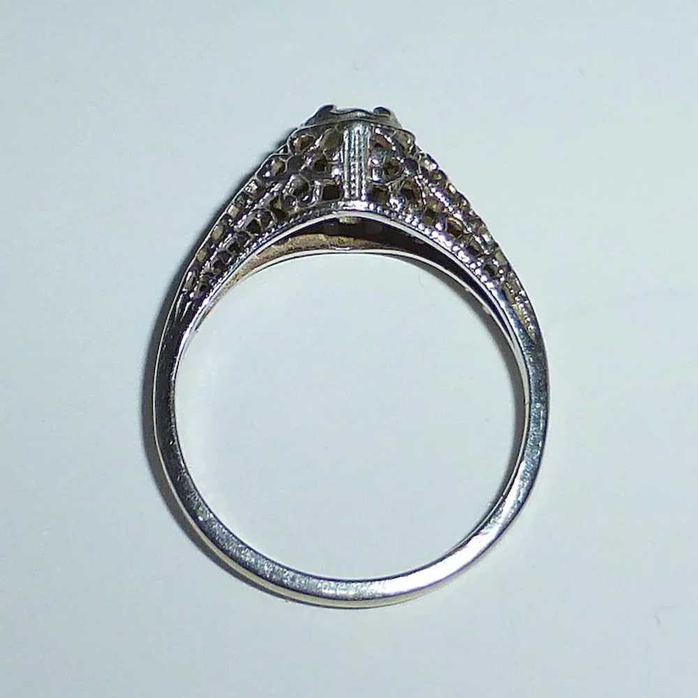 Art Deco 14k White Gold Filigree Diamond Ring - image 6
