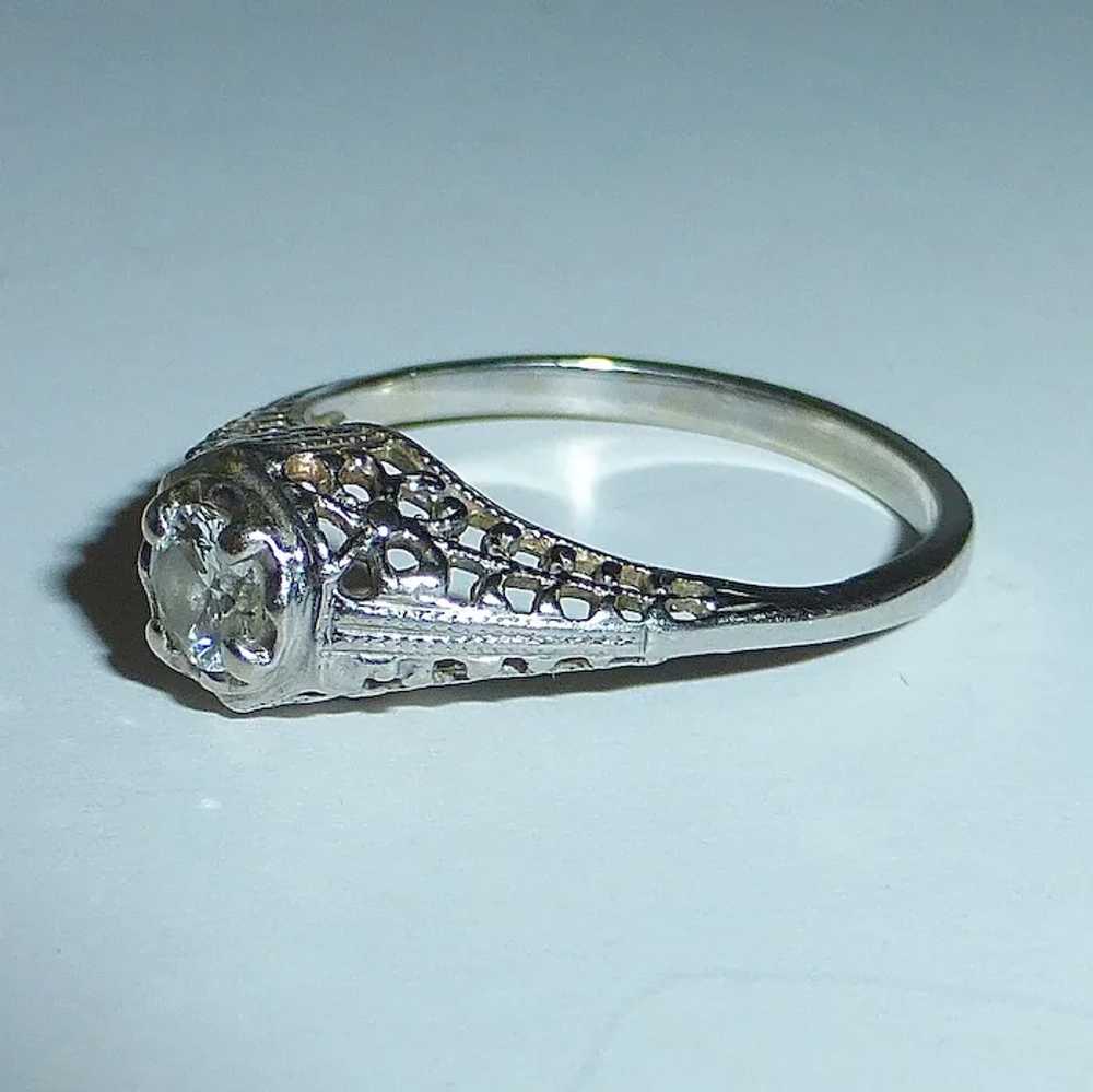 Art Deco 14k White Gold Filigree Diamond Ring - image 8