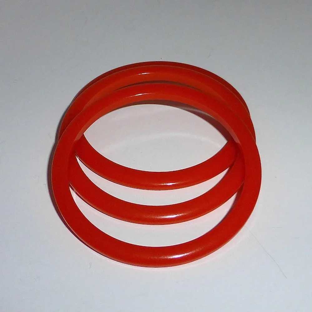 Set of 3 Orange Bakelite Bangle Bracelets - image 2