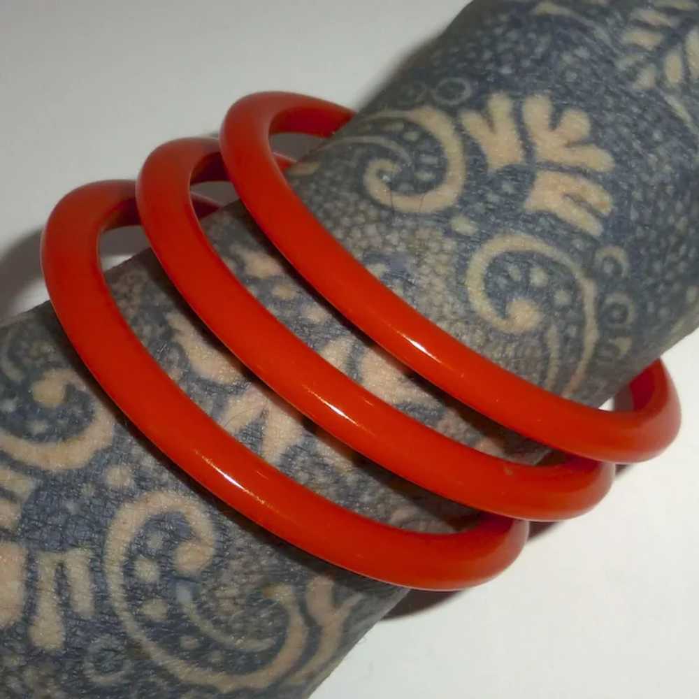 Set of 3 Orange Bakelite Bangle Bracelets - image 3