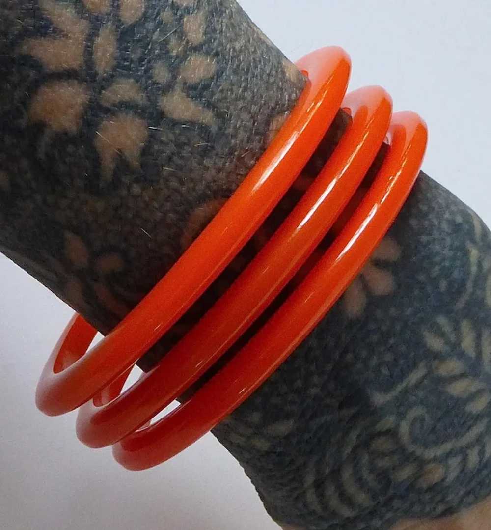 Set of 3 Orange Bakelite Bangle Bracelets - image 8