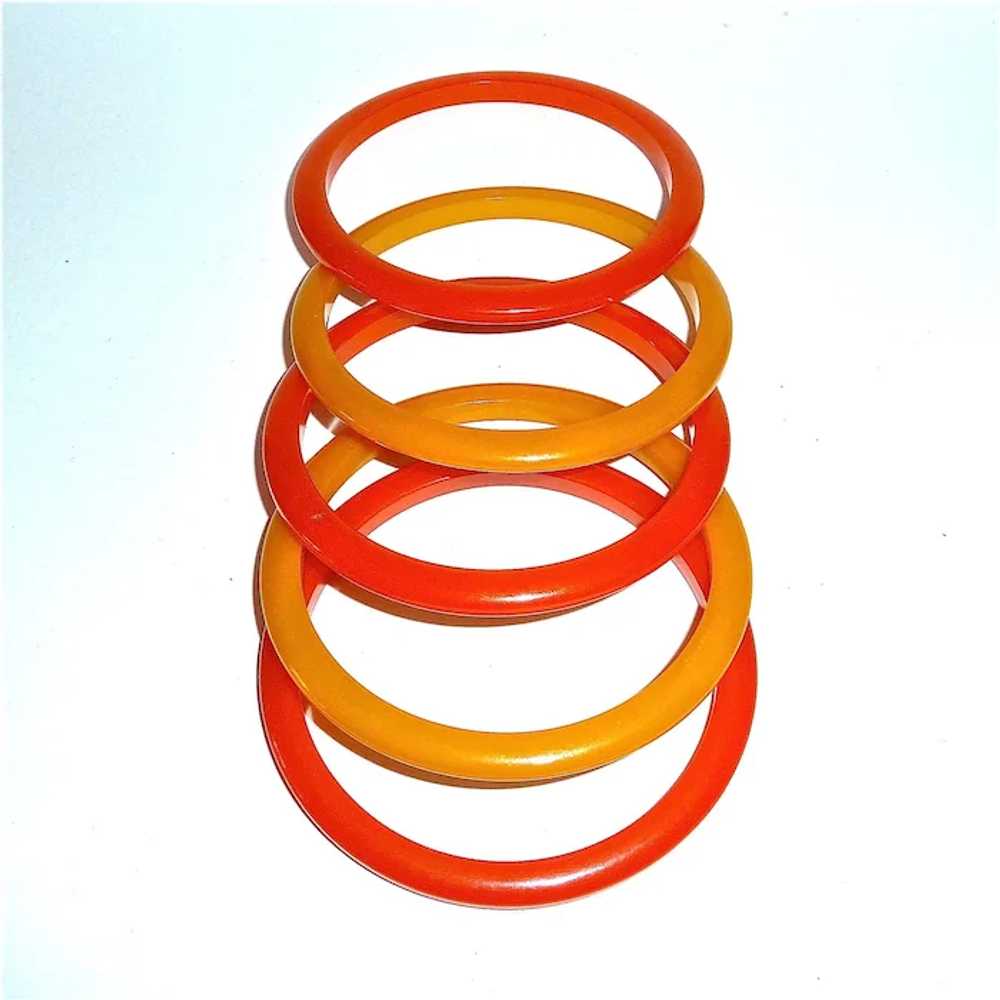 Set of 3 Orange Bakelite Bangle Bracelets - image 9