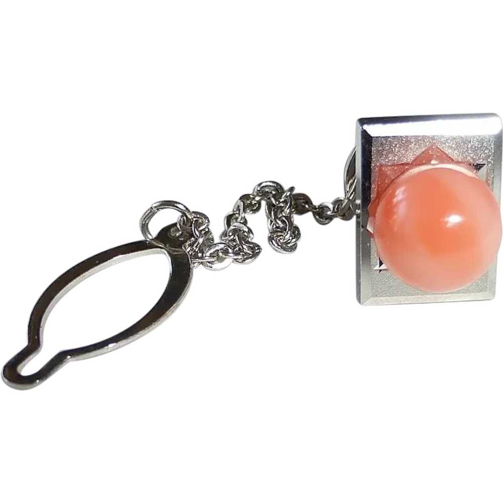 Coral Sphere Silver Tone Tie Tack c1950s - image 1