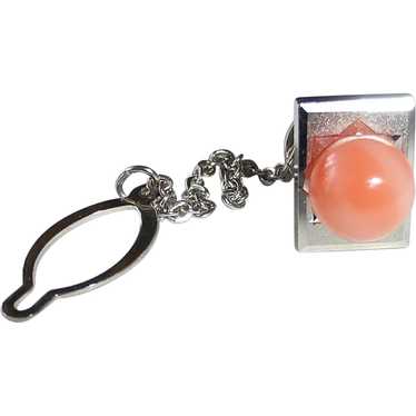 Coral Sphere Silver Tone Tie Tack c1950s - image 1