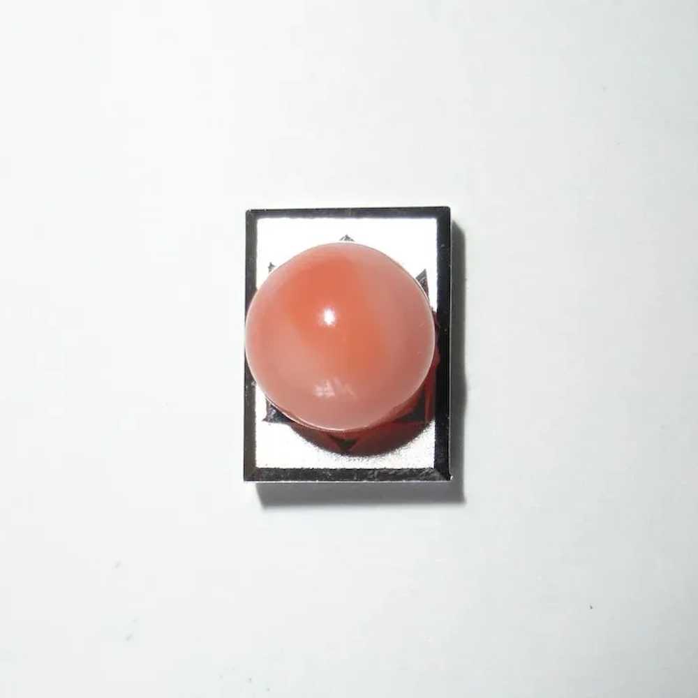 Coral Sphere Silver Tone Tie Tack c1950s - image 2