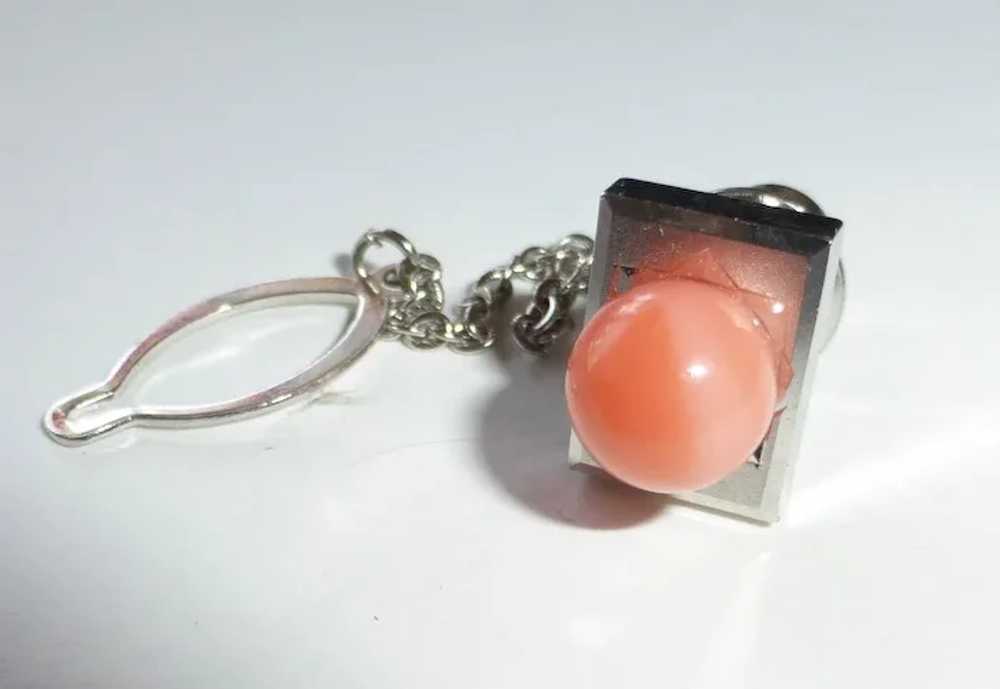 Coral Sphere Silver Tone Tie Tack c1950s - image 4