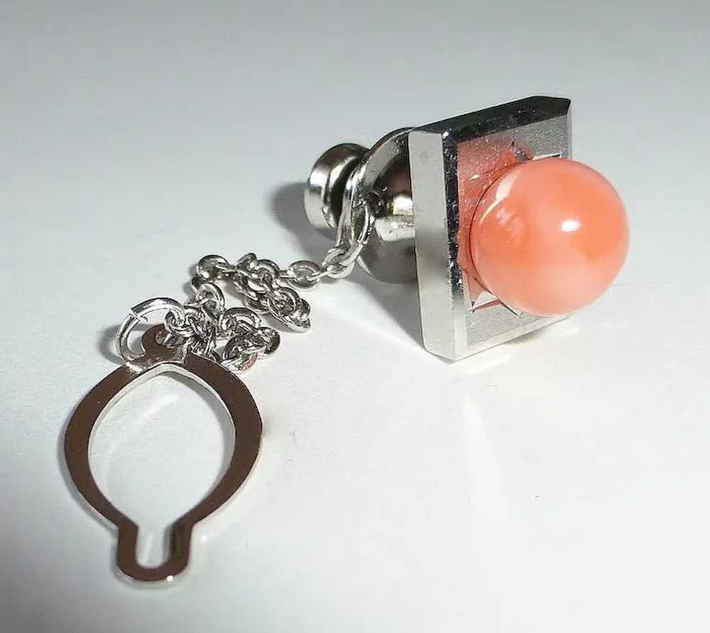 Coral Sphere Silver Tone Tie Tack c1950s - image 5