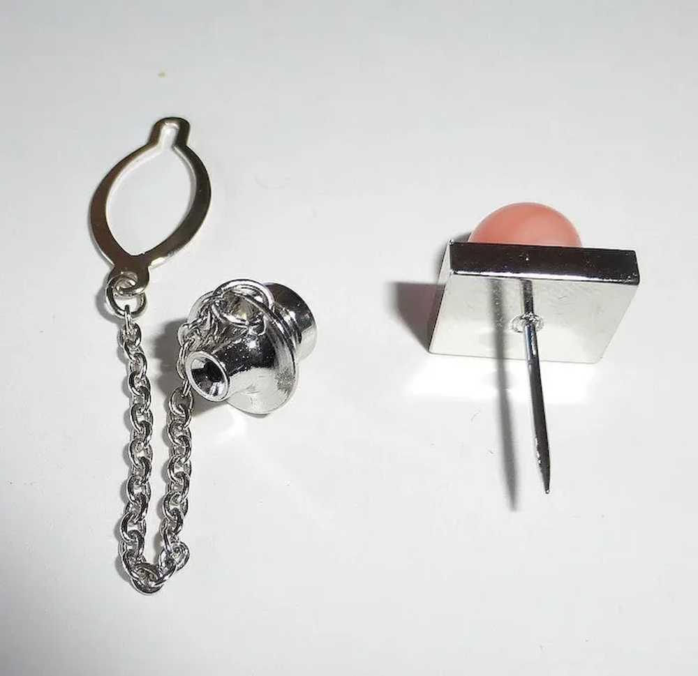 Coral Sphere Silver Tone Tie Tack c1950s - image 6