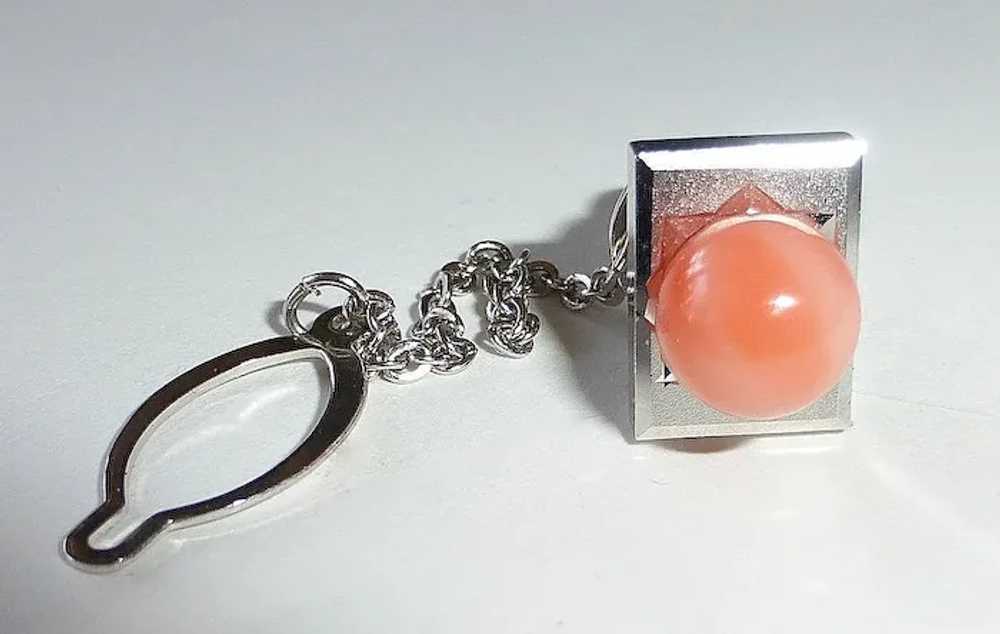 Coral Sphere Silver Tone Tie Tack c1950s - image 8