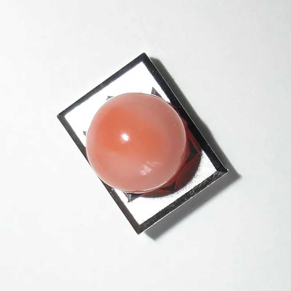 Coral Sphere Silver Tone Tie Tack c1950s - image 9