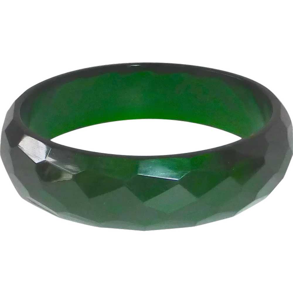 Bakelite Bracelet Faceted Green Prystal Bangle - image 1