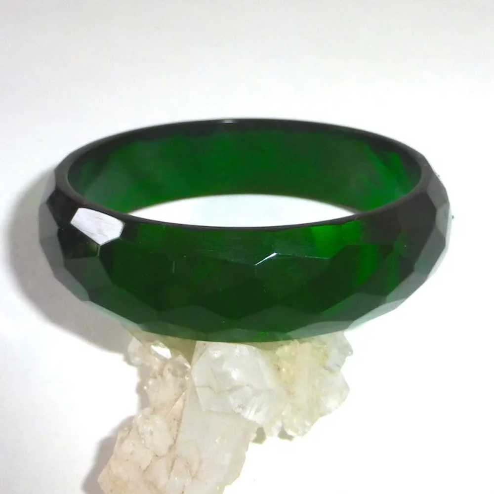 Bakelite Bracelet Faceted Green Prystal Bangle - image 2