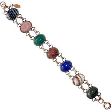 Egyptian Revival GF Bracelet Gemstone Scarabs c195