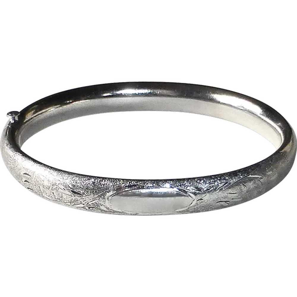 Sterling Silver Rectangle Embossed Design Locket Bangle Bracelet - PG93773