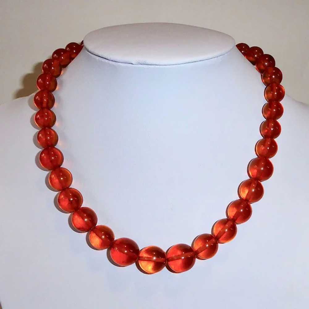 Genuine Transparent Honey Amber Round Bead Neckla… - image 2