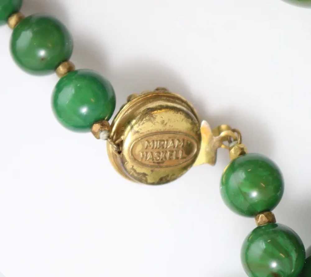 Vintage Miriam Haskell Marbled Green Resin Beaded… - image 3