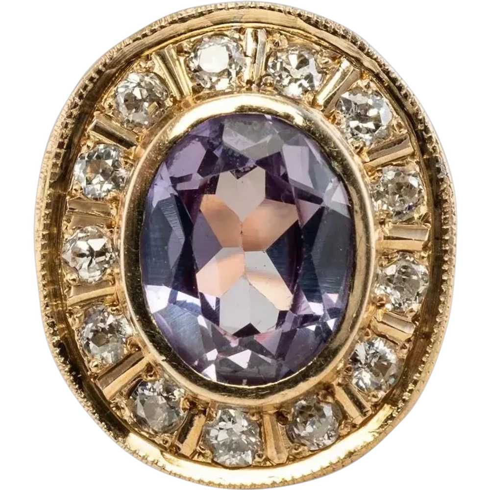Diamond Amethyst Ring 14K Gold Band Vintage Estate - image 1