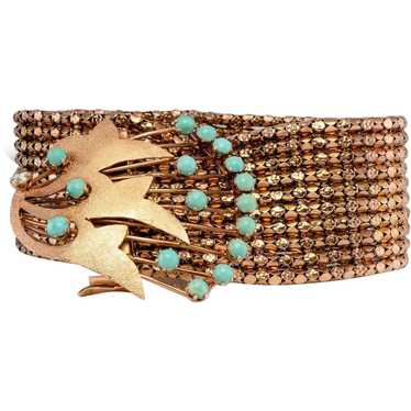Turquoise Diamond Bracelet 14K Rose Gold Mesh Cuff