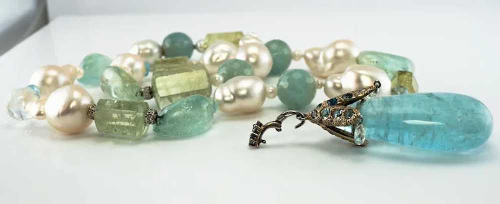 Aquamarine Necklace Diamond Baroque Pearl Choker … - image 3