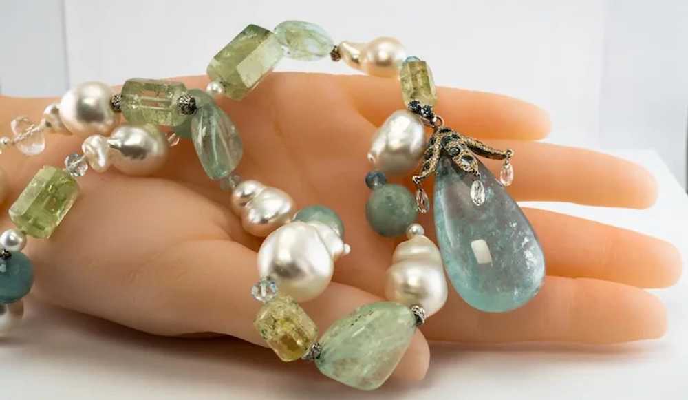 Aquamarine Necklace Diamond Baroque Pearl Choker … - image 4
