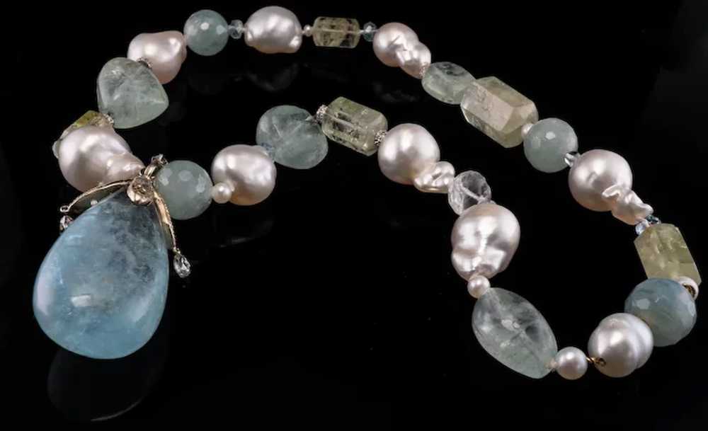 Aquamarine Necklace Diamond Baroque Pearl Choker … - image 8