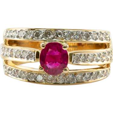 Diamond Ruby Ring Band 18K Gold Estate - image 1