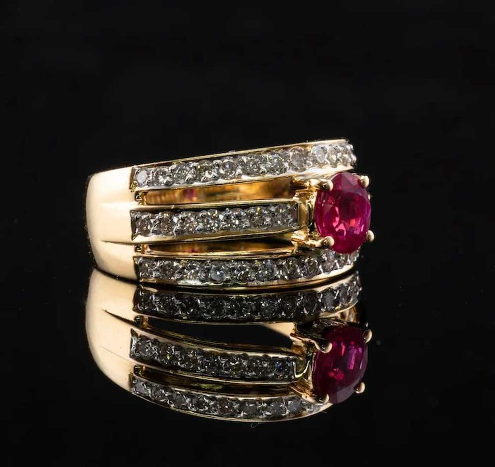 Diamond Ruby Ring Band 18K Gold Estate - image 2