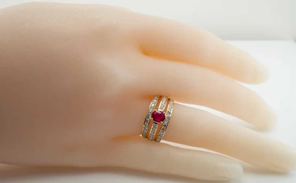 Diamond Ruby Ring Band 18K Gold Estate - image 3