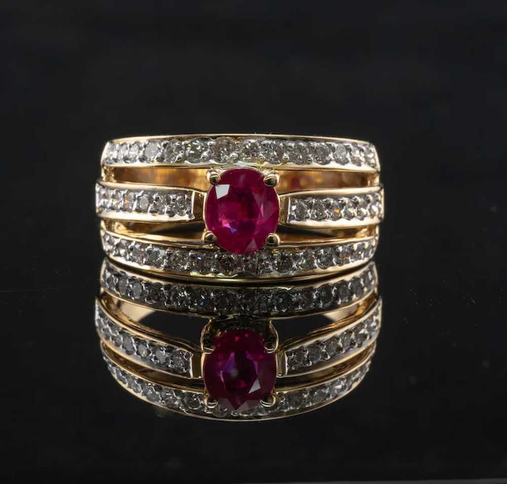 Diamond Ruby Ring Band 18K Gold Estate - image 5