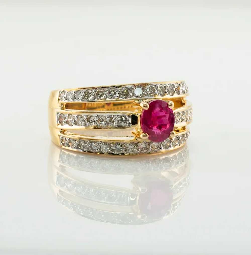 Diamond Ruby Ring Band 18K Gold Estate - image 6