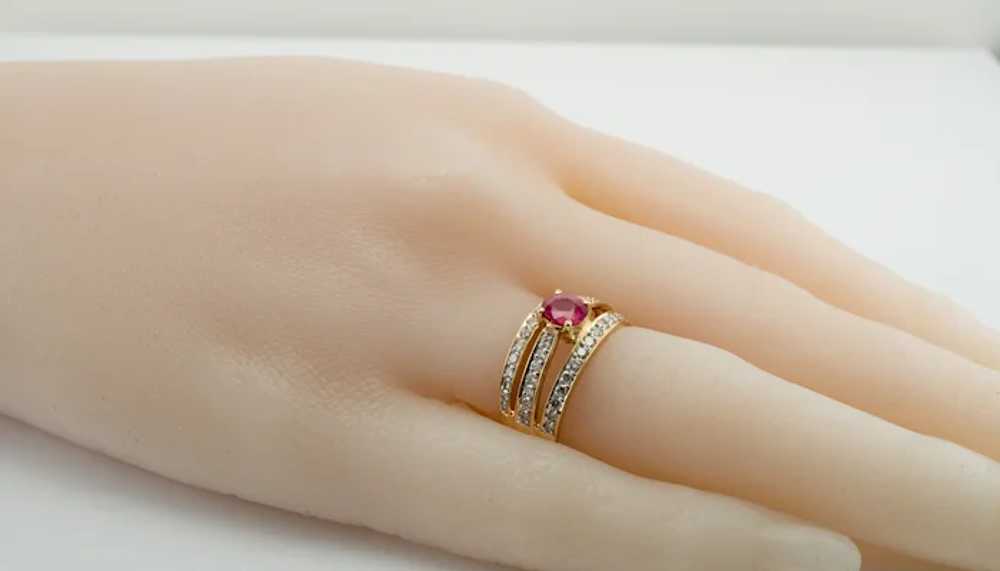 Diamond Ruby Ring Band 18K Gold Estate - image 7
