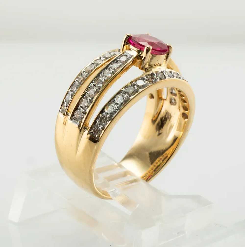 Diamond Ruby Ring Band 18K Gold Estate - image 8
