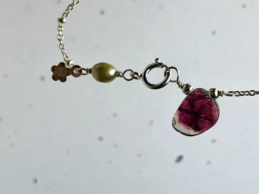 Watermelon Tourmaline Gem Slice Bracelet, Dainty … - image 11