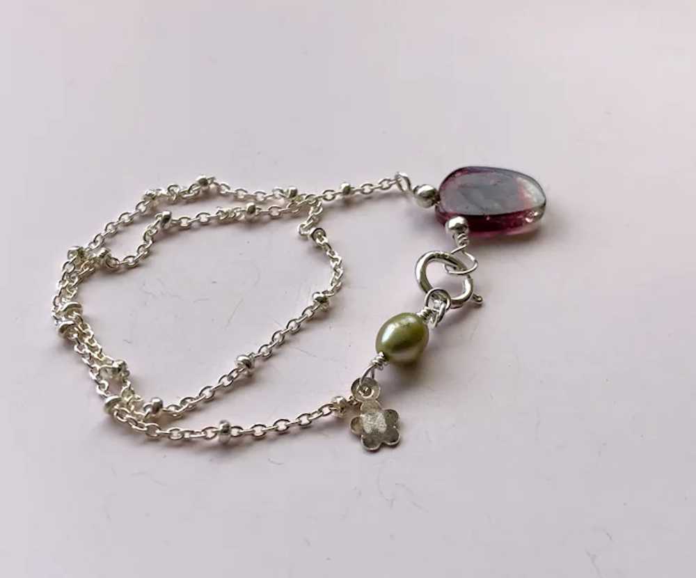 Watermelon Tourmaline Gem Slice Bracelet, Dainty … - image 12