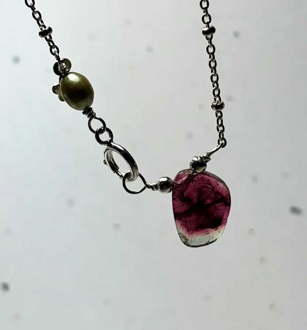 Watermelon Tourmaline Gem Slice Bracelet, Dainty … - image 5