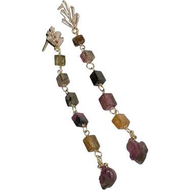 Long Tourmaline Earrings, Gold Rainbow Tourmaline 