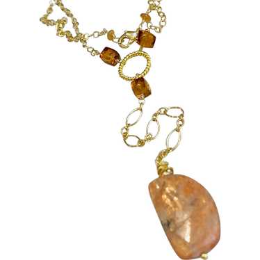 Mandarin Garnet Oregon Sunstone Lavalier, Y-style… - image 1