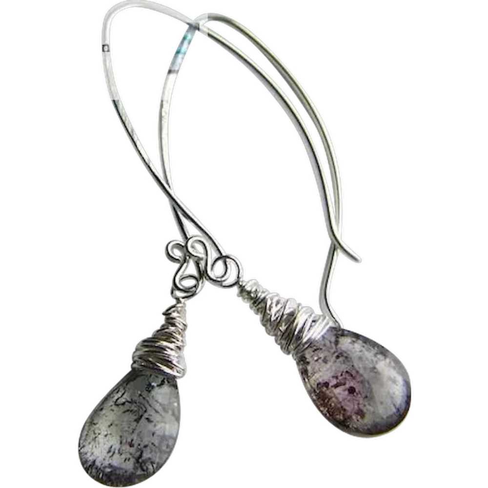 Amethyst Silver earrings, Moss Amethyst earrings,… - image 1