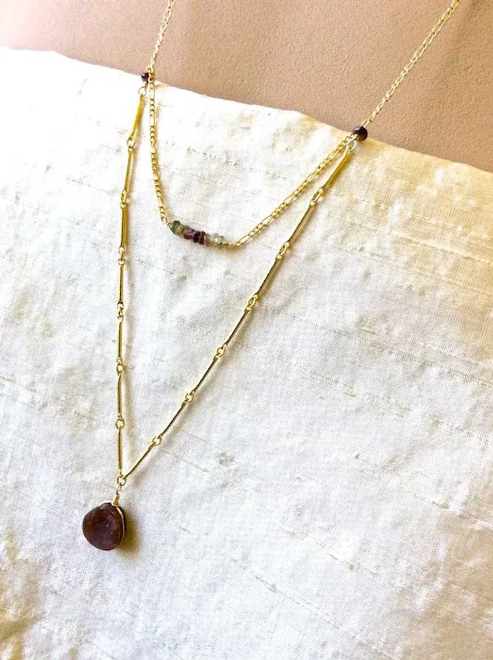 Tourmaline necklace, Gold necklace,  two strand n… - image 3