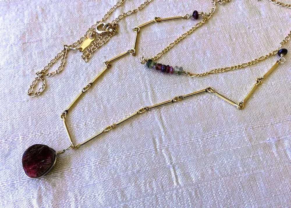 Tourmaline necklace, Gold necklace,  two strand n… - image 4